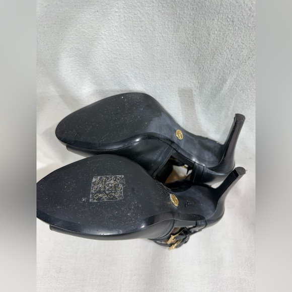 MICHAEL Michael Kors Black Heeled Boots with Gold Buckles Size 9.5 - Picture 7 of 10